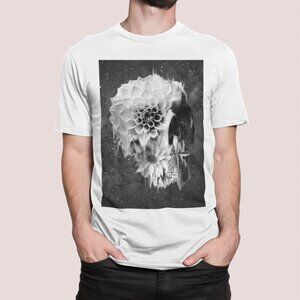Floral Skull Graphic Tee Gothic Art Print Men’s T-Shirt